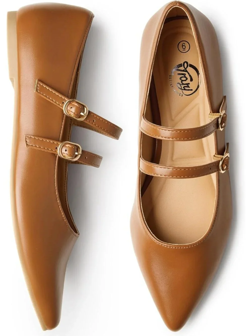 Women's Brown Mary Jane Shoes Women Closed Pointed Toe Ballet Flats Comfortable